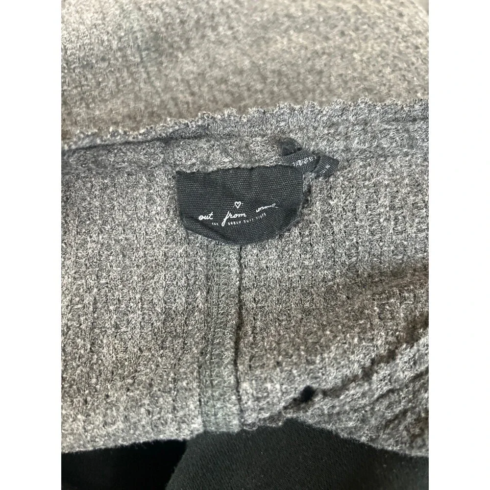 Out from Under Anthropologie waffle knit thermal top blouse SZ M Charcoal gray